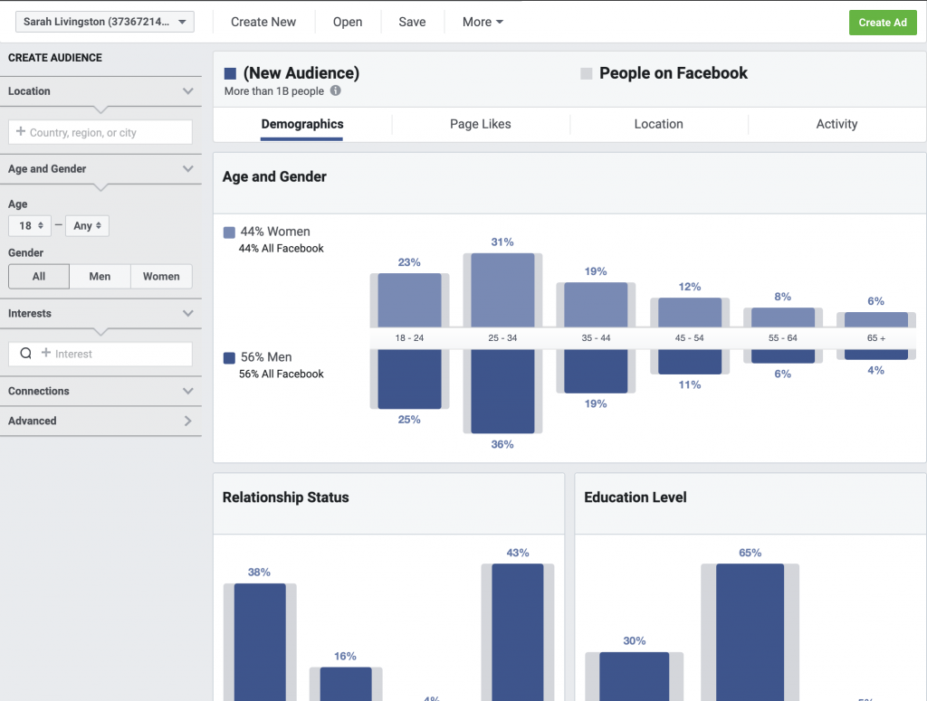 FACEBOOK AUDIENCE INSIGHTS target audience example
