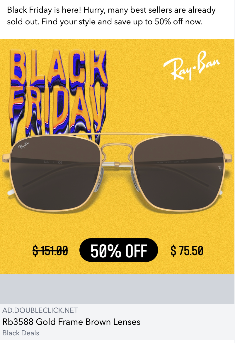 Ray Ban - BFCM Facebook ad