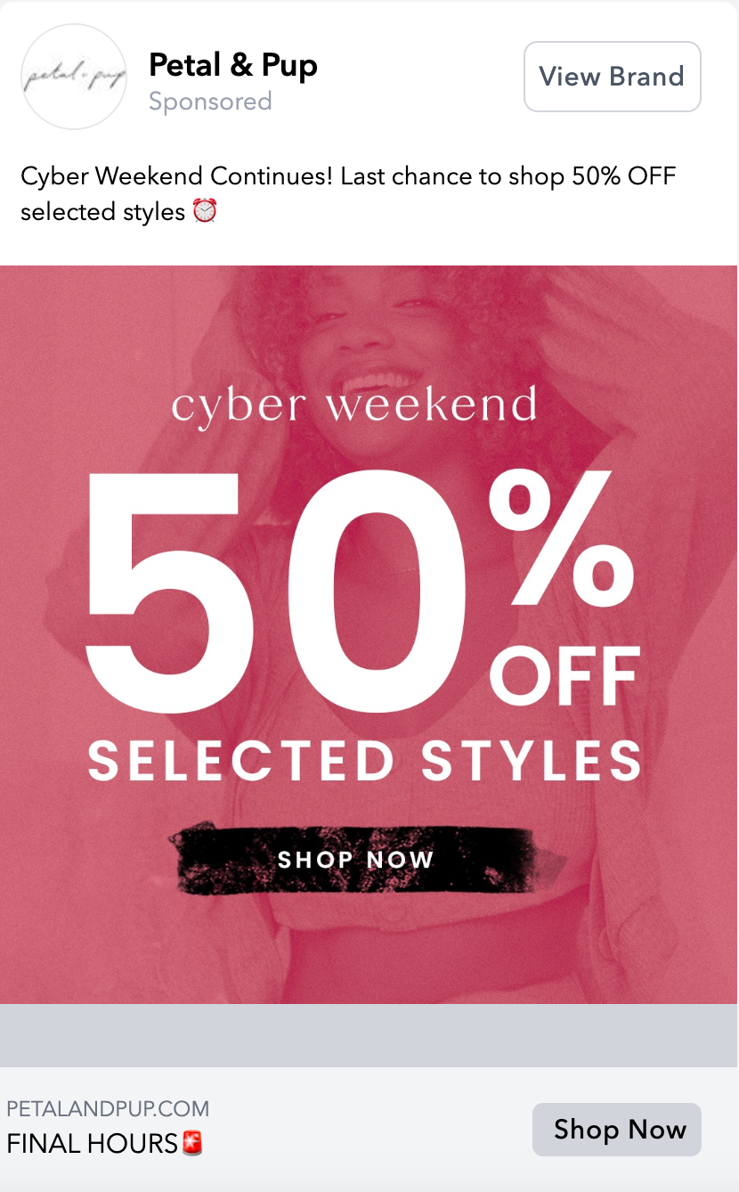 Petal & Pup Cyber Monday Facebook ad