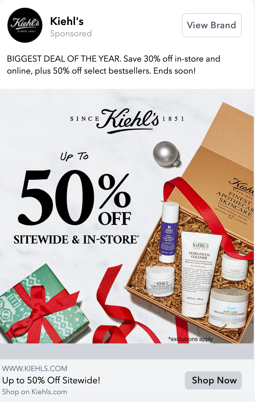 Kiehl's Facebook ad Cyber Monday